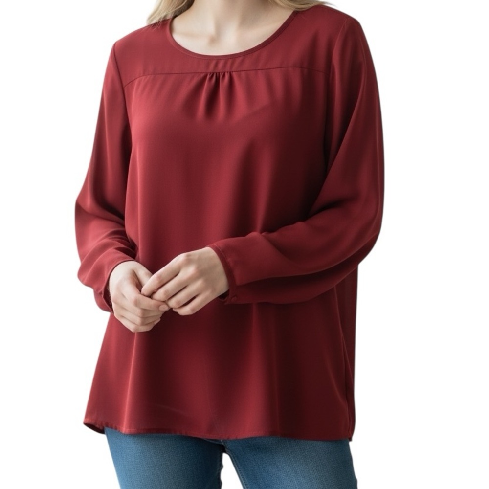 Van Heusen Top Relaxed Red 3/4 Sleeve Blouse Size Large